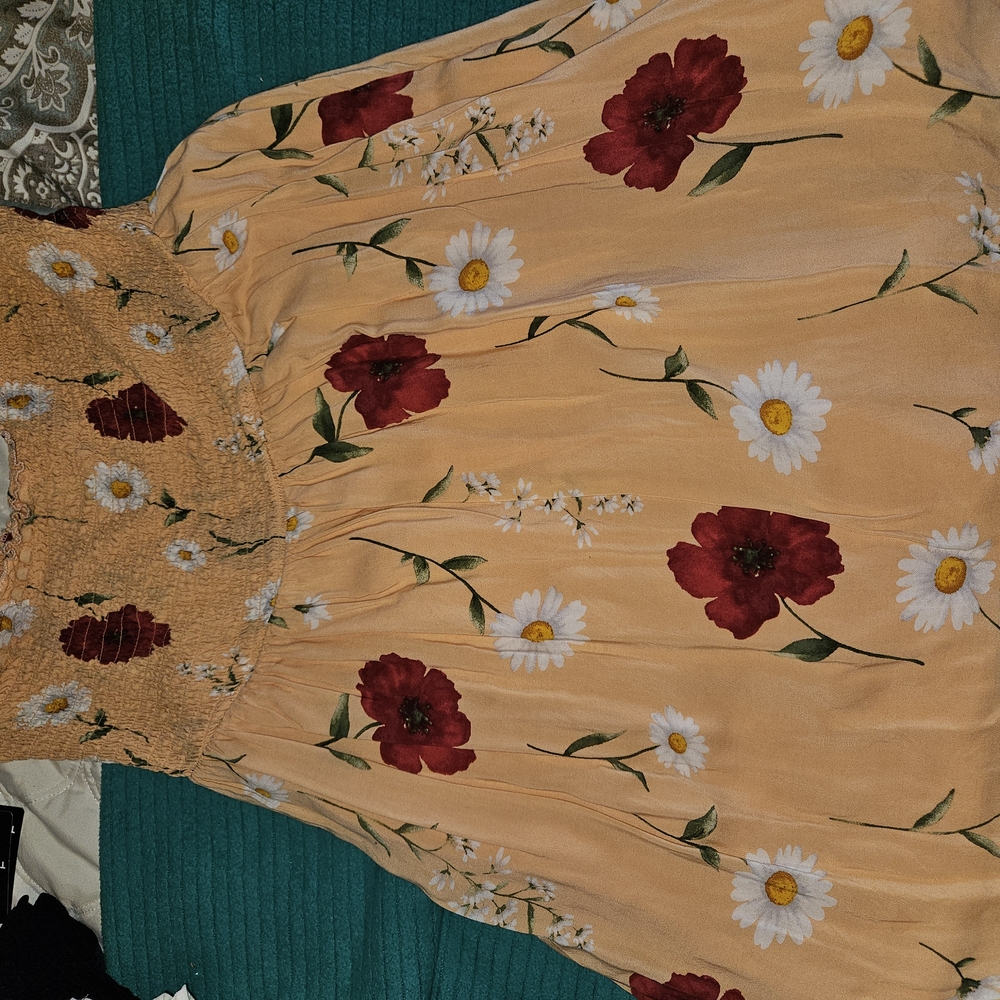 Floral Yellow Dress with Red and White Flowers